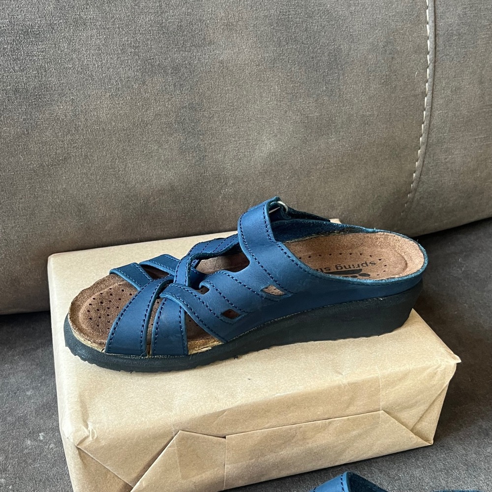 Spring Step Comfort Sandals Women's EU 37 / US 6.5–7 Navy Blue Leather Wedge - Picture 3 of 6